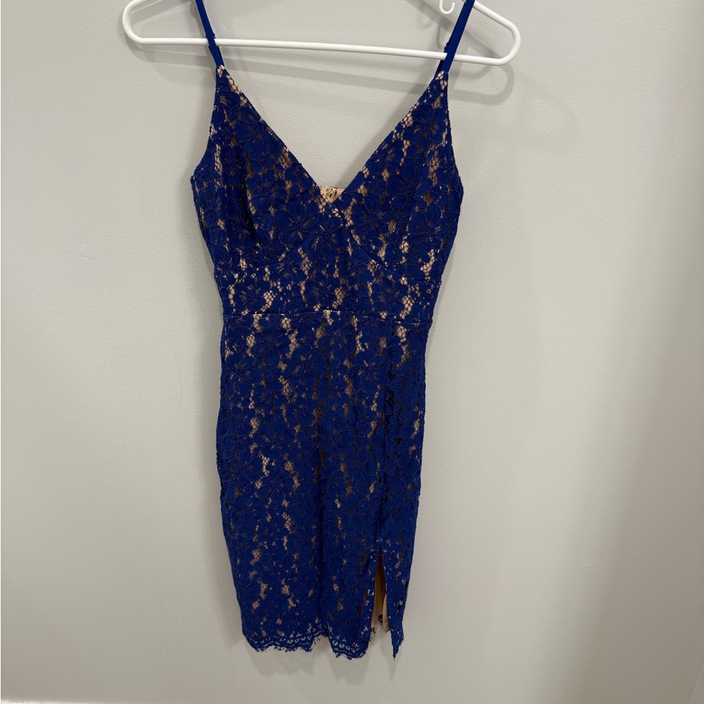 Lulu's Blue Lace Midi Dress